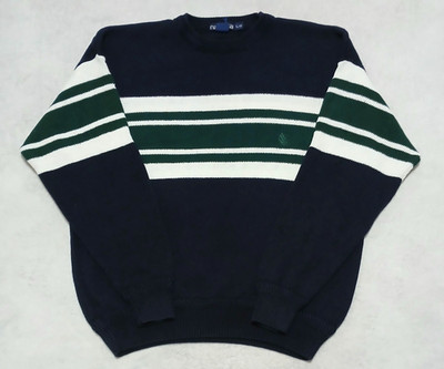 Vintage Nautica Knit Sweater L 90's Classic 100% Cotton Striped Navy Green READ | eBay US