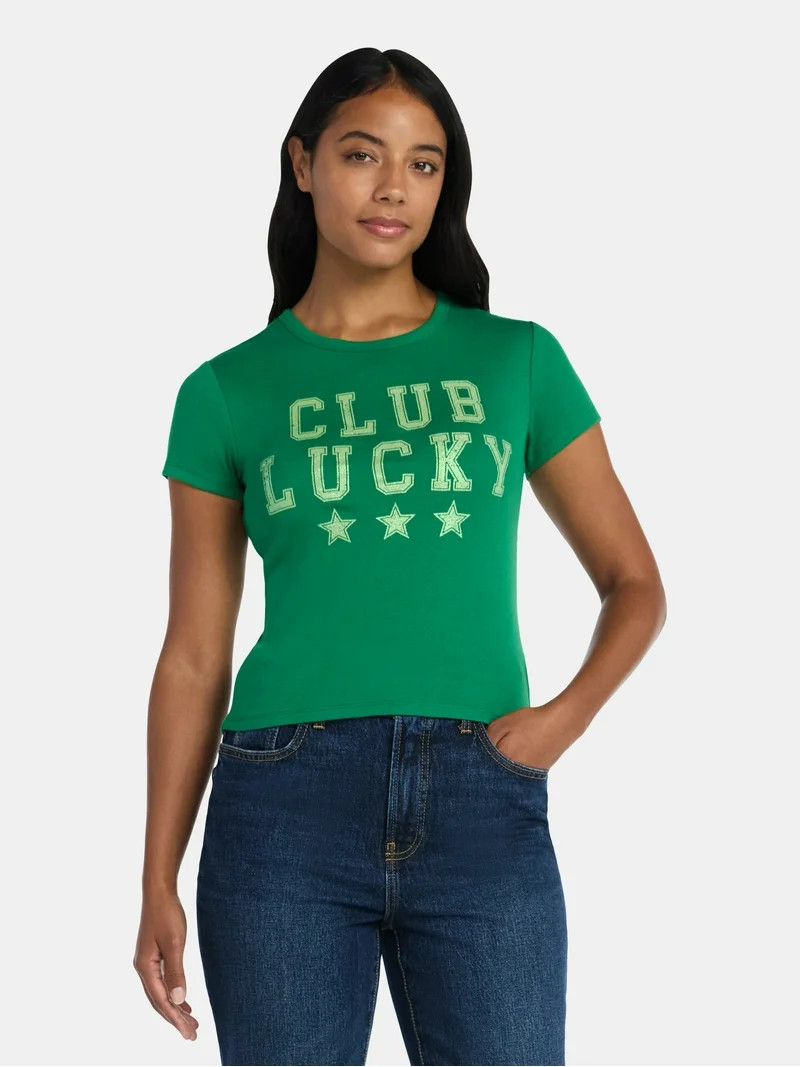 St. Patrick's Day Club Lucky Women’s Graphic Tee with Short Sleeves, Sizes XXS-XXL | Walmart (US)