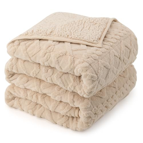 Weighted Blanket Queen Size 15lbs, Classy Soft Jacquard Sherpa Weighted Blankets for Sleep Natural and Calming, Fluffy Cozy Sofa Bed Blanket for Winter, Beige, 60 x 80 inches | Amazon (US)