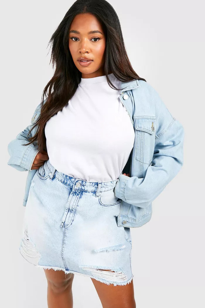 Plus Ripped Denim Washed Mini Skirt | Boohoo.com (US & CA)