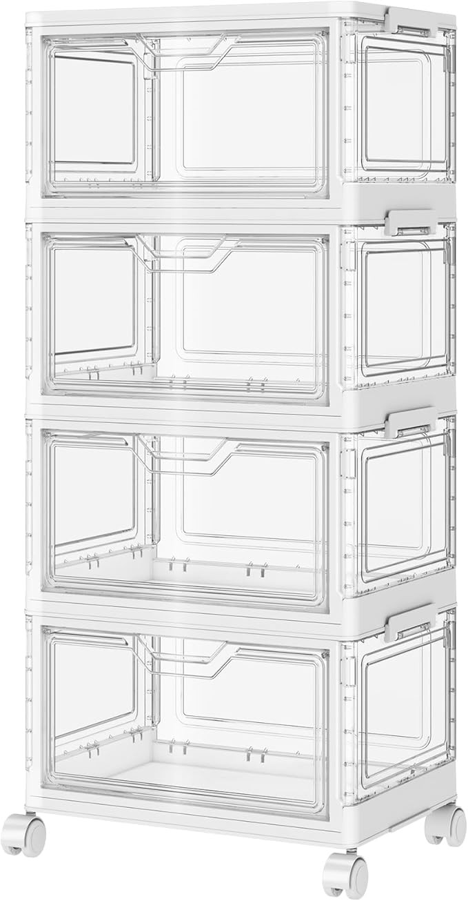 SNSLXH Portable Clear Storage Bins with Lid & Wheels, 24QT Clear Storage Bins with Lid, 4-Tier Pl... | Amazon (US)