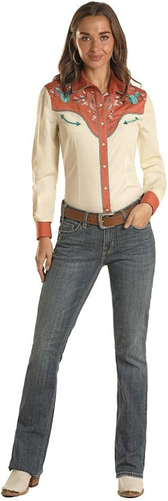 Panhandle Women's Curved Yoke Retro Snap Shirt Cream L | Amazon (US)