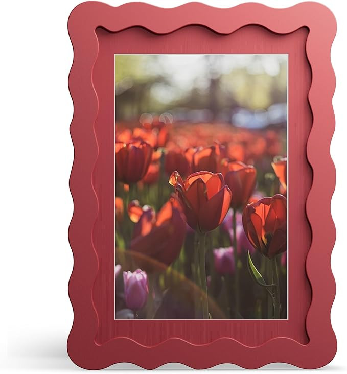 5x7 Picture Frame with Mat for 4x6, Wavy Edge Wooden Real Glass Photo Frame for Tabletop and Wall... | Amazon (US)