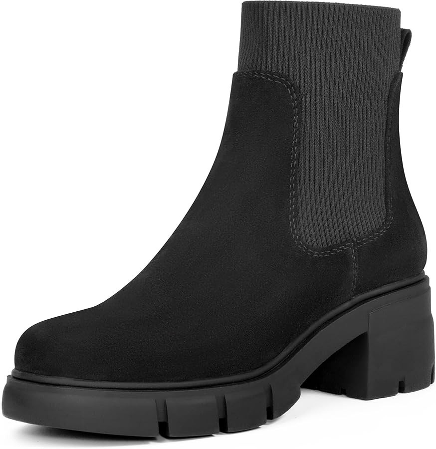 REDTOP Women's Elastic Chelsea Boots Chunky Block Heel Platform Lug Sole Ankle Booties | Amazon (US)