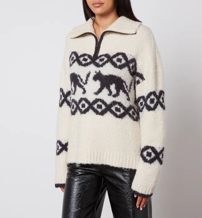 Kitri Uma Boucle Knit Boucle Quarter Zip Sweater | Coggles (Global)
