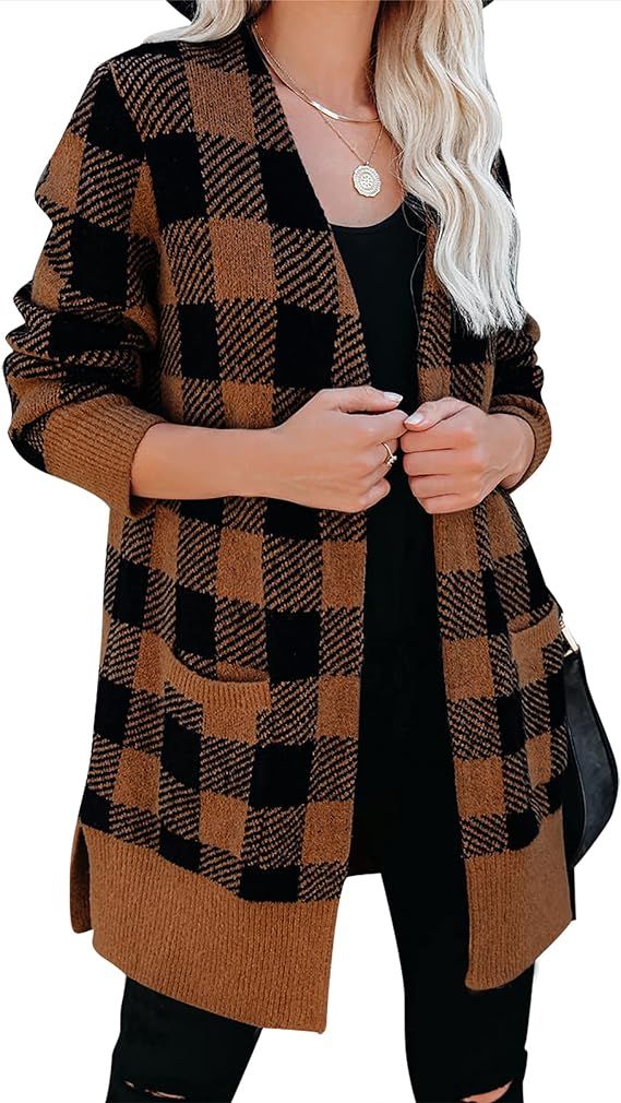 ZESICA Women's Long Sleeve Striped Color Block Open Front Draped Loose Knit Lightweight Cardigan ... | Amazon (US)