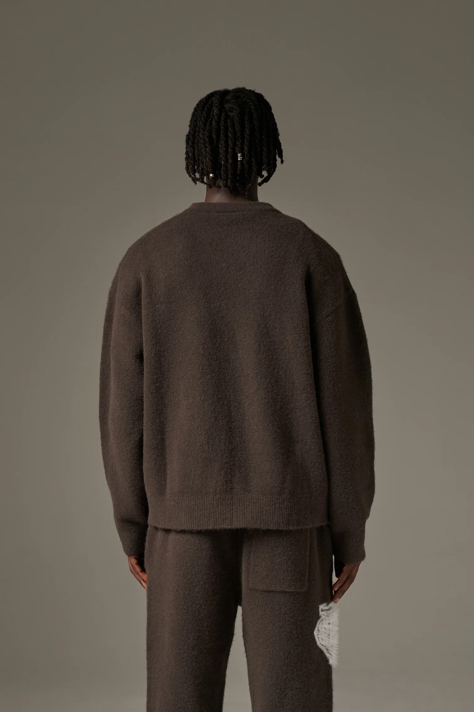 MONOGRAM FLUFFY KNIT CREW - BROWN | The Couture Club