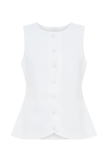 Laurence Sleeveless Linen Longline Top - White | MESHKI US