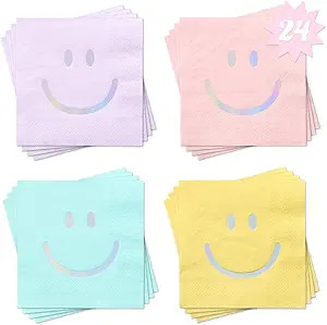 xo, Fetti Smile Party Napkins, 3-ply, 24 pcs - Happy Pastel Birthday Party Decorations, Cute Bach... | Amazon (US)