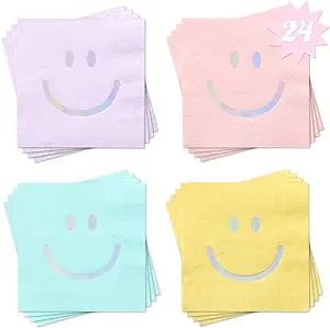 xo, Fetti Smile Party Napkins, 3-ply, 24 pcs - Happy Pastel Birthday Party Decorations, Cute Bach... | Amazon (US)