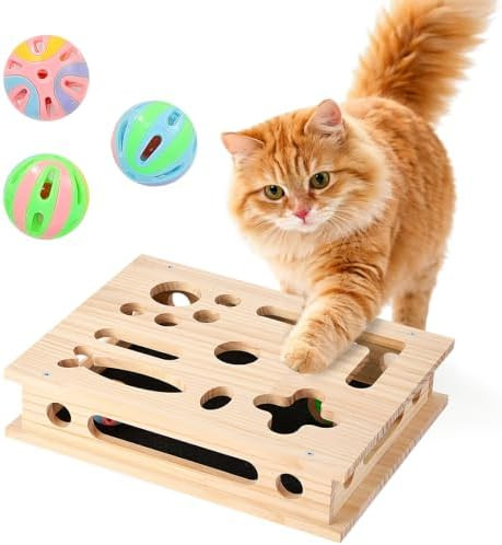 Cat Nail File Scratcher Box, Wooden Box with Bell Balls, Large | Amazon (US)