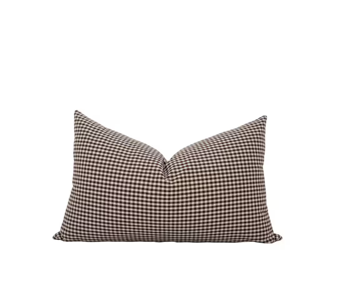ETHAN || 14x24 Dark Brown Gingham Pillow Cover Moody Brown Check Pillow Check Farmhouse Pillow Sp... | Etsy (US)