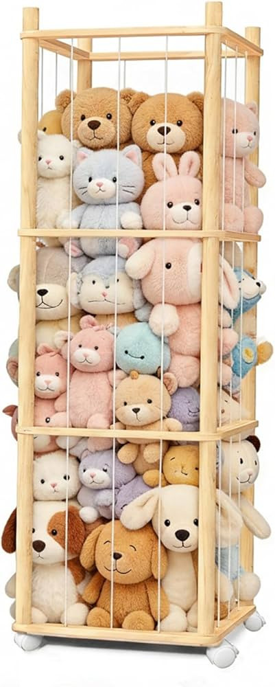 Stuffed Animal Storage, Wood Stuffed Animal Zoo Storage with Brake Wheels, Space Save Toy Organiz... | Amazon (US)
