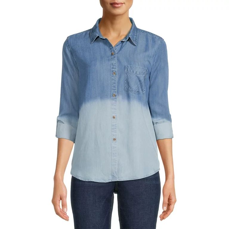 Time and Tru Women's Soft Button Front Shirt with Long Sleeves | Walmart (US)