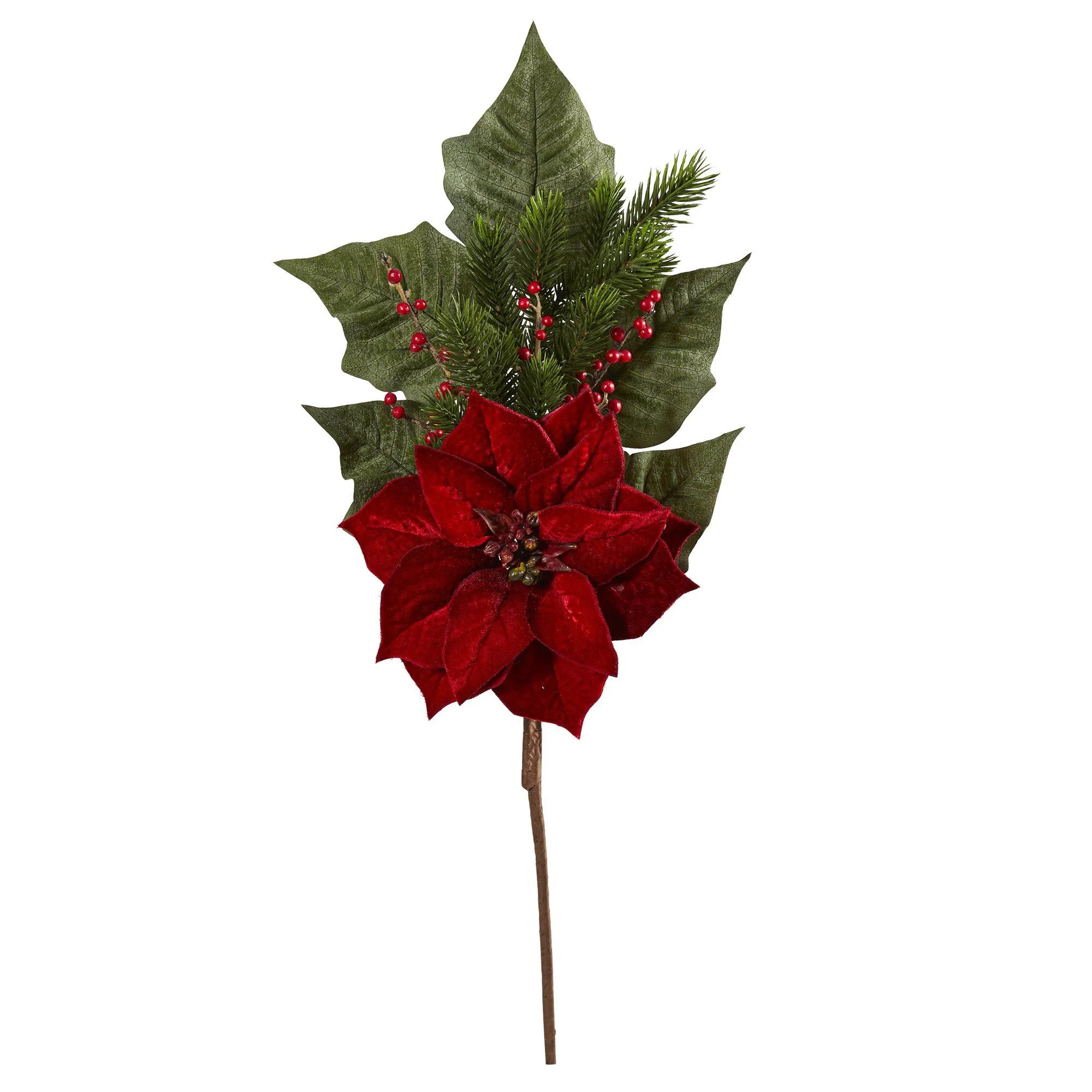 31” Poinsettia, Berries and Pine Artificial Flower Bundle (Set of 3) | Nearly Natural