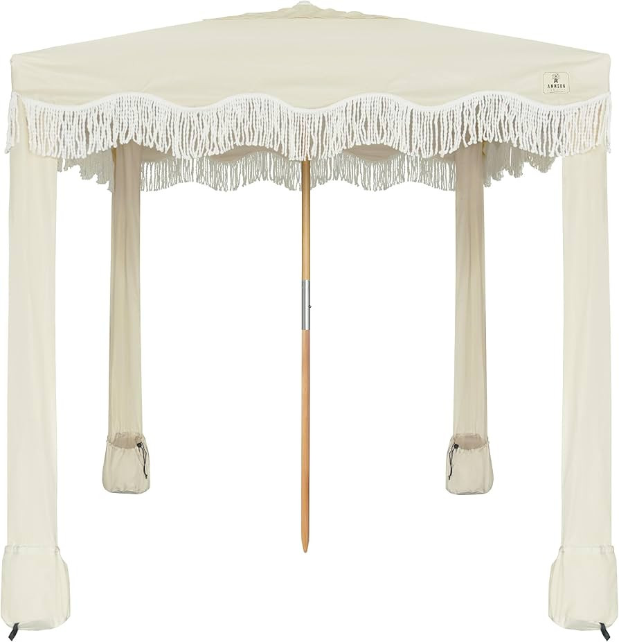 AMMSUN Beach Cabana with Fringe, 7' x 7' Boho Beach Canopy with Tassels, Easy Set up & Premium Wo... | Amazon (US)