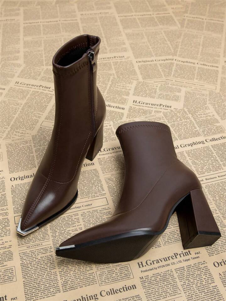 2024 Spring & Autumn New Women's Elegant Coffee Brown High Heel Pointed Toe Ankle Boots, Fashion ... | SHEIN