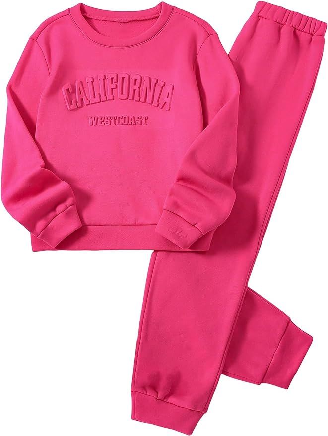 WDIRARA Girl's 2 Piece Outfit Letter Print Long Sleeve Thermal Sweatshirt and Sweatpants Set | Amazon (US)