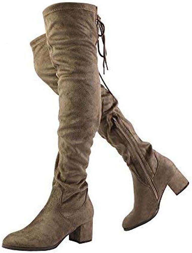 DREAM PAIRS Women's Over The Knee Thigh High Chunky Heel Boots | Amazon (US)