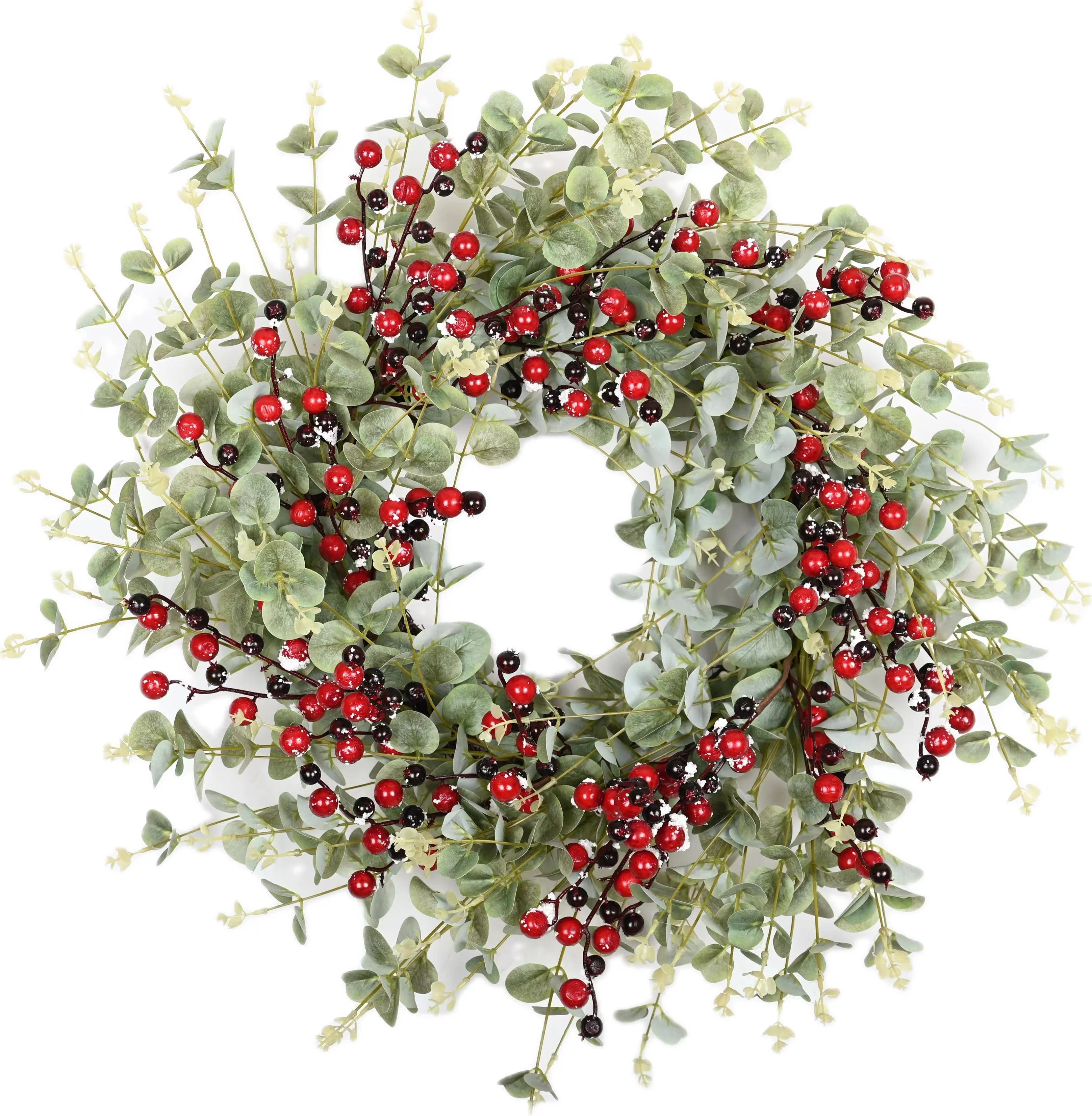 The Holiday Aisle® 26" Artificial Eucalyptus Berry Fall Winter Front Door Wreath For Christmas &... | Wayfair North America