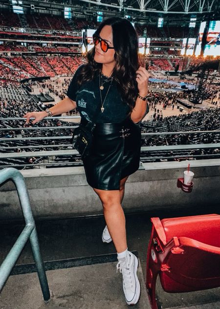 Midsize Metallica concert outfit inspo 

Faux leather skirt size 14  - Metallica tee is old link similar - converse high tops tts  - amazon ankle socks - Satya jewelry code: Taryntruly  -glasses are wild fable target- crossbody clear bag Amazon 

#LTKmidsize #LTKcurves #LTKstyletip
