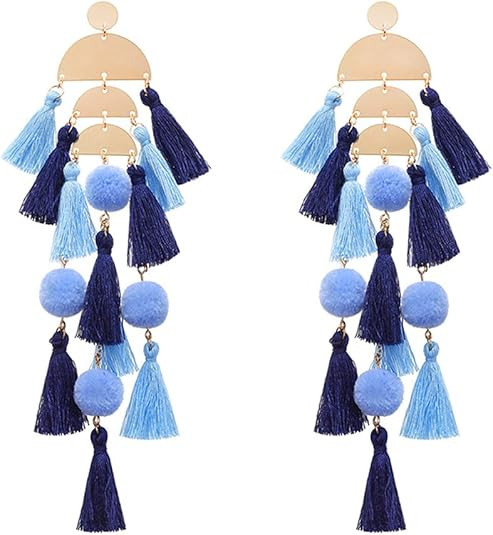 Long Tassel Earrings Statement Fringe Drop Bohemian Earrings Big Dangle for Women Fashion | Amazon (US)