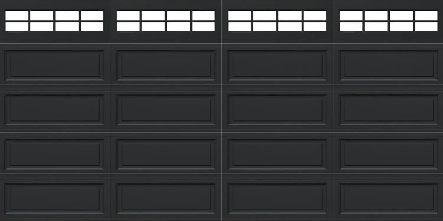 Wayne Dalton Classic Steel Model 8500 16-ft x 8-ft 16.22 R-Value Insulated Black Double Garage Door with Windows one_size | 8500RNCHBLSTCKII168 | Lowe's