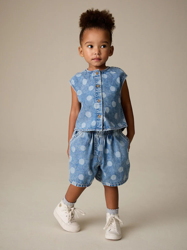 Mid Blue Denim Polka Dot Waistcoat and Shorts Set (3mths-7yrs) | Next US