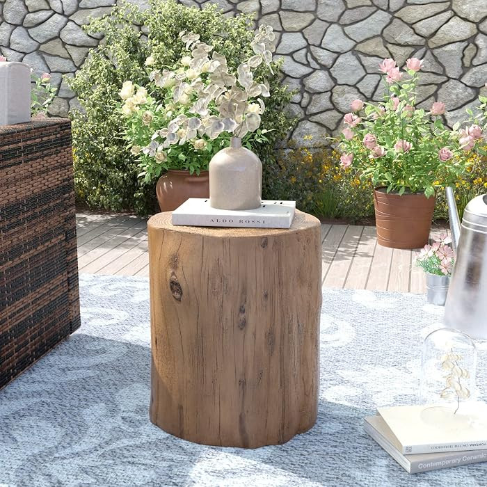 AQUILLA Rustic Stump Side Table, Brown Wood-Look End Table, Stump Accent Side Table Stool for Liv... | Amazon (US)