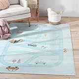 Well Woven Kids Rugs Playful Roads 5' x 7' Light Blue Modern Distressed Machine Washable Area Rug | Amazon (US)