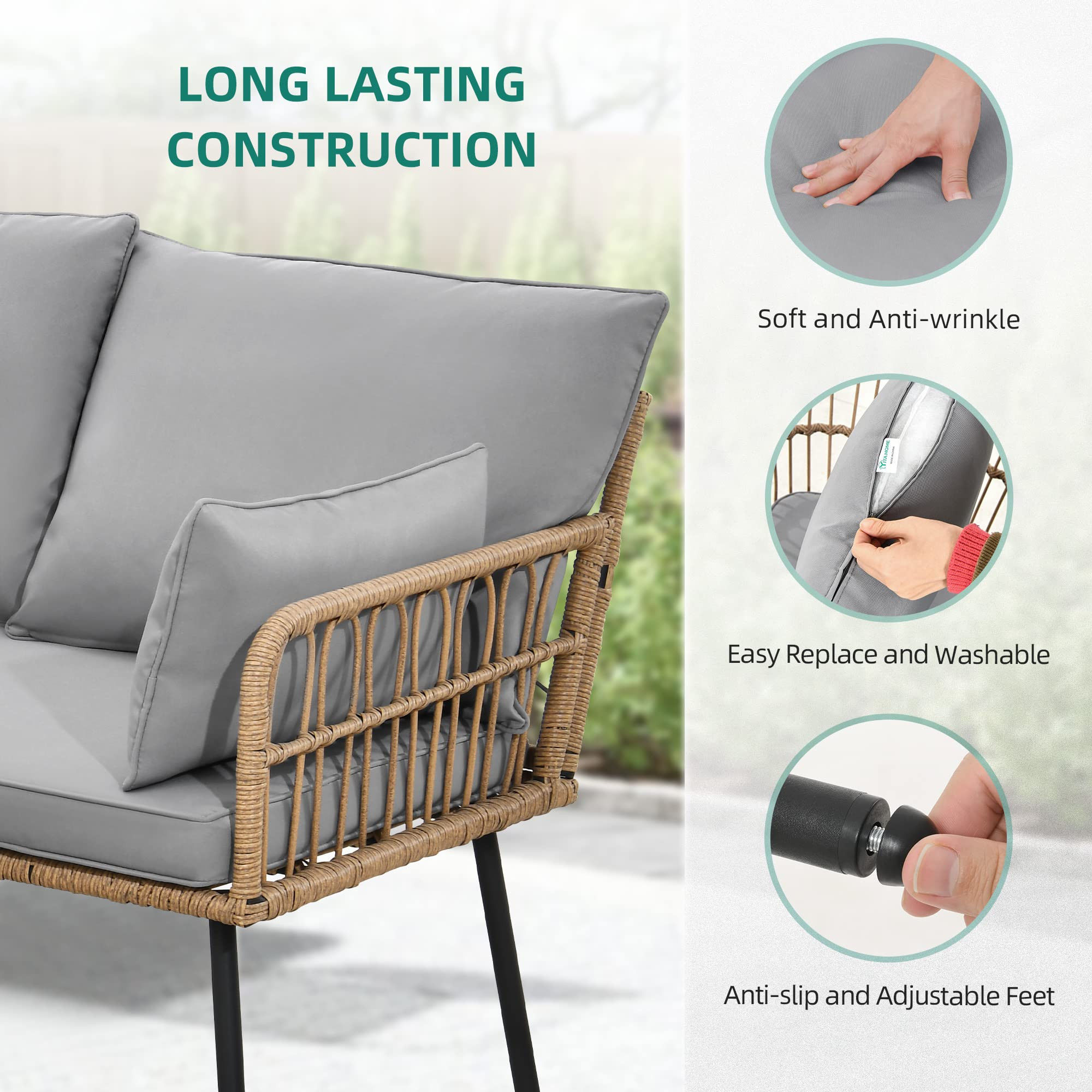 YITAHOME 4 Pieces Patio Furniture Set, Outdoor Wicker Conversation Sectional L-Shaped Sofa with 5... | Amazon (US)