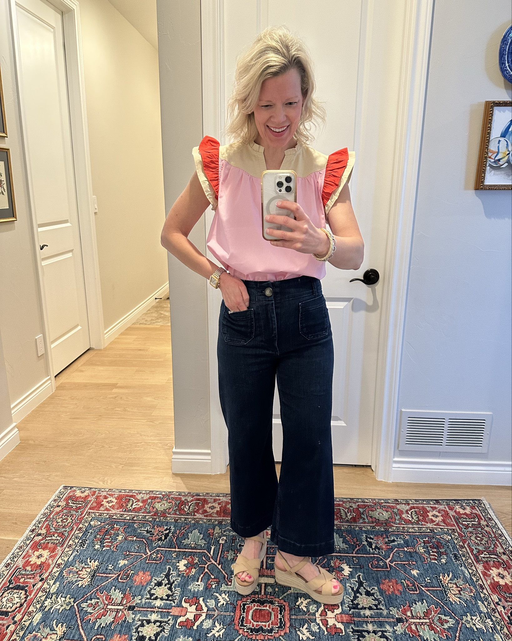 Darling top from Amazon that comes in tons of colors. I’m wearing it with my favorite Anthropologie jeans and comfy wedges.  The top, the jeans and the wedges all run true to size.  Spring outfit. Amazon. Anthropologie  

#LTKWatchNow #LTKFindsUnder50 #LTKSeasonal