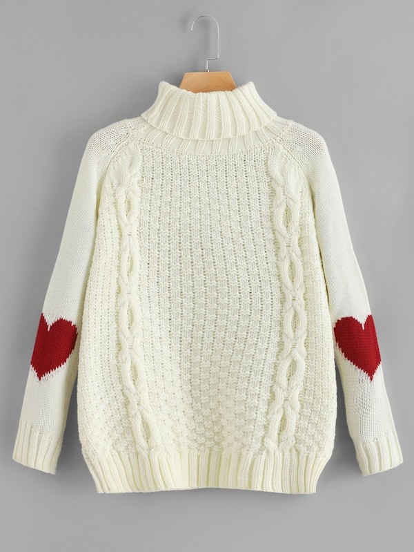 High Neck Heart Print Jumper | SHEIN
