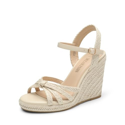 DREAM PAIRS Wedge Sandals for Women Dressy Summer, Platform Espadrille Strappy Casual Braided Heels Comfortable with Open Toe and Ankle Strap,Size 8.5,Beige-Raffia,SDPW2403W | Amazon (US)