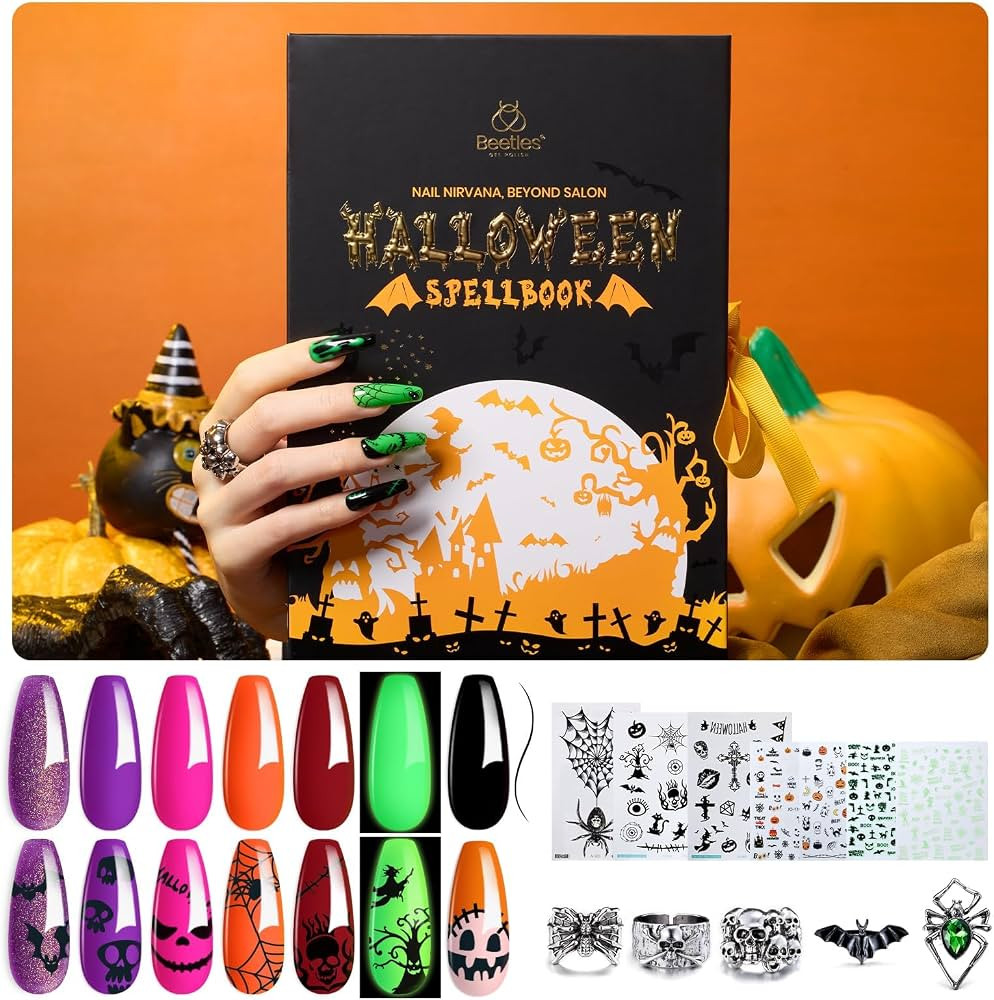 Beetles Gel Nail Polish Halloween Gel Nail Polish 6 Colors Witches' Spellbook Collection with Lin... | Amazon (US)