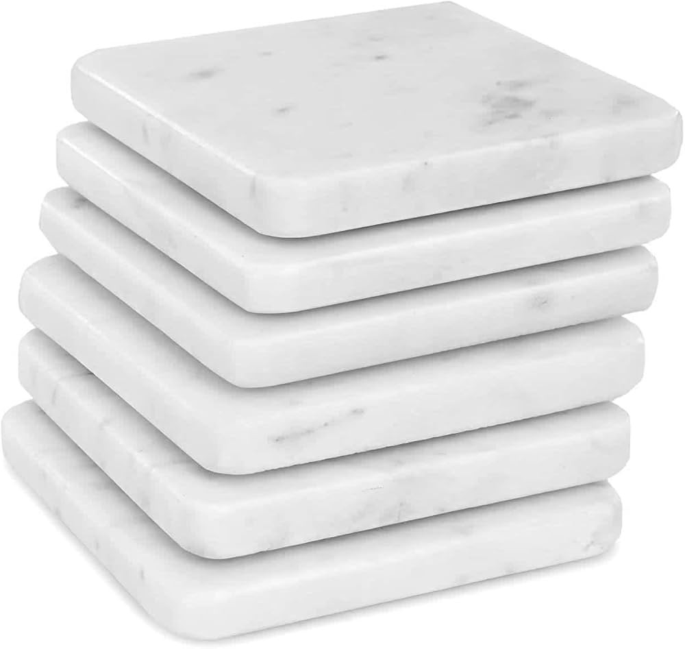 Coasters for Drinks Set of 6 Coaster White Square Marble Coasters for Drinks Marble Decors White ... | Amazon (US)