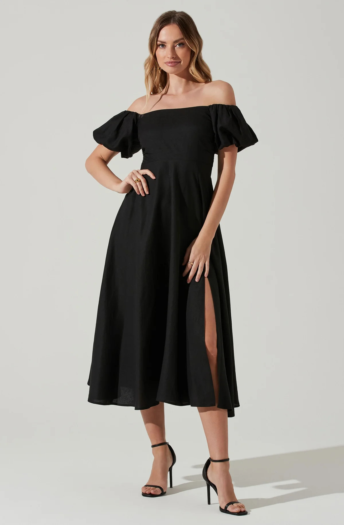 Off Shoulder Puff Sleeve Midi Dress | ASTR The Label (US)