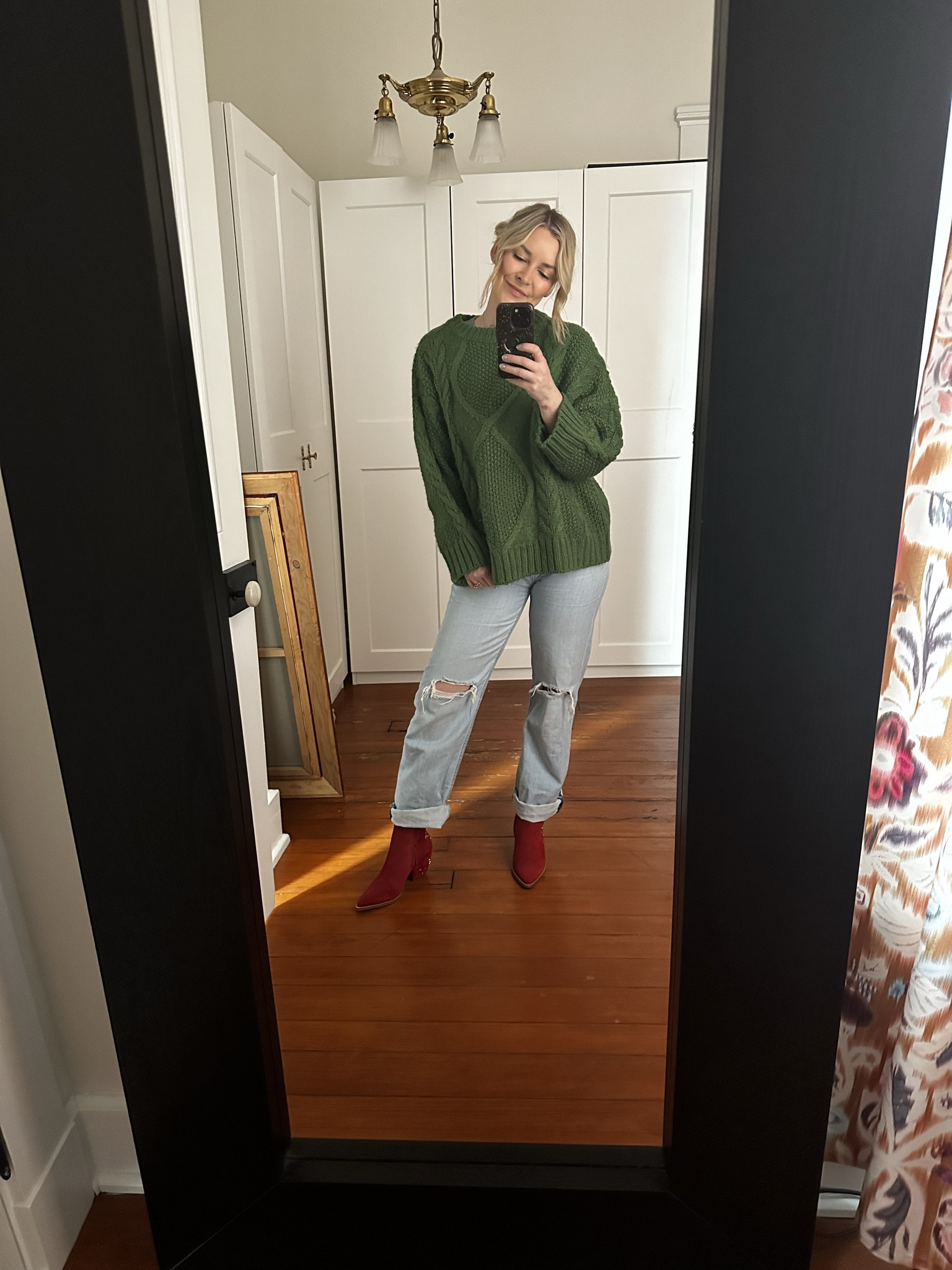A little Fa La La for the feed!! I have been OBSESSED with this green sweater all season. I wish it came in more colors. And these are my favorite boots of all time. I have them in the black, tan and the red! Such an easy way to sprinkle in a little razzle dazzle to any outfit! And they’re on sale now! 

#LTKsalealert #LTKHoliday #LTKSeasonal
