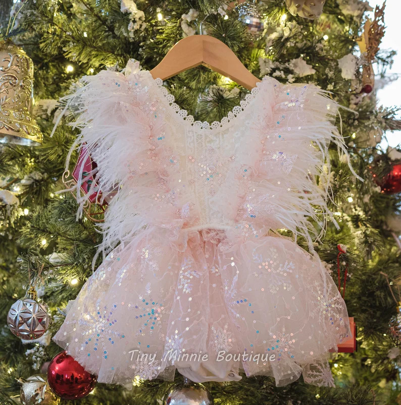Snowflake White Pink Baby Dress,  Winter Wonderland Baby, Snow Dress, Feather Dress, Cakes mash B... | Etsy (US)