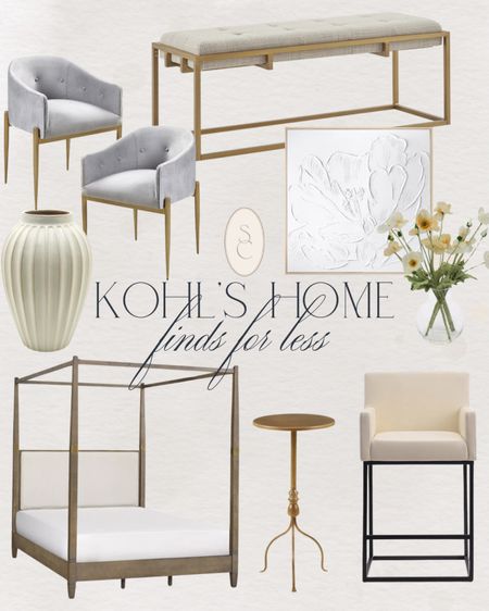 Loving these home decor finds at Kohl’s including this upholstered canopy bed, counter stools, dining chairs, fluted vase, designer look for less bench, neutral floral art and poppies!

#LTKfindsunder100 #LTKhome #LTKfindsunder50