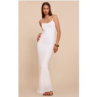 White Ribbed Stone Trim Detail Strappy Maxi Dress | PrettyLittleThing UK