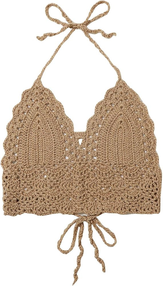 SweatyRocks Women's Summer Beach V Neck Tie Halter Crop Cami Top Backless Sleeveless Vest | Amazon (US)