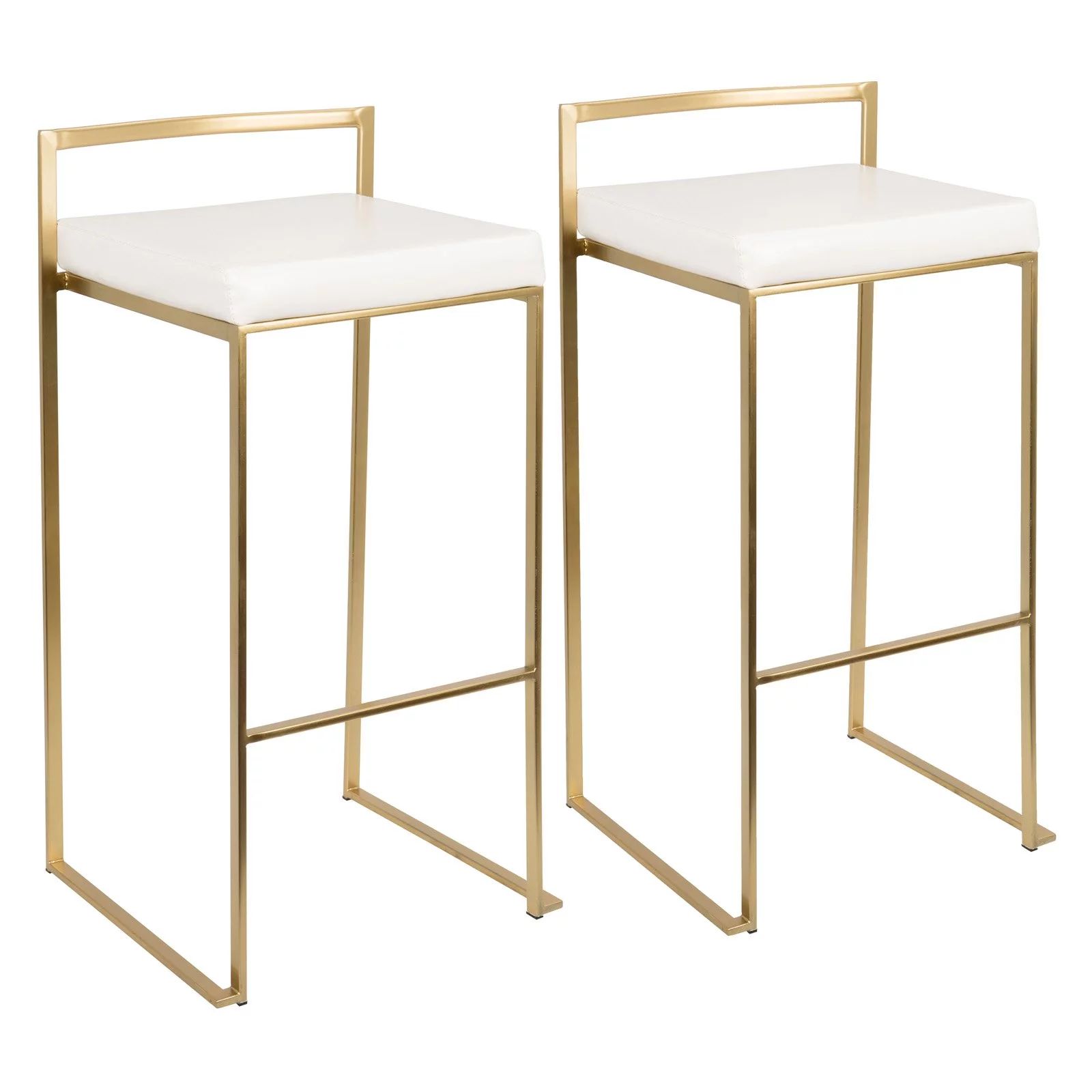 Fuji Contemporary Barstool in Gold and White PU by LumiSource- Set of 2 | Walmart (US)