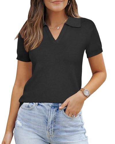 Arach&Cloz 2025 Women's Wool Blend Polo Shirts Spring Summer Sweater Tops Short Sleeve Soft Trend... | Amazon (US)