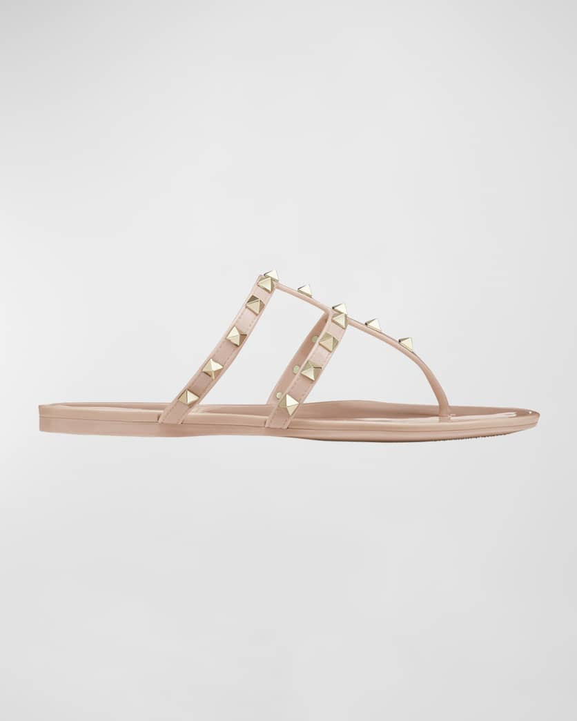 Rockstud T-Strap Flat Slide Sandals | Neiman Marcus
