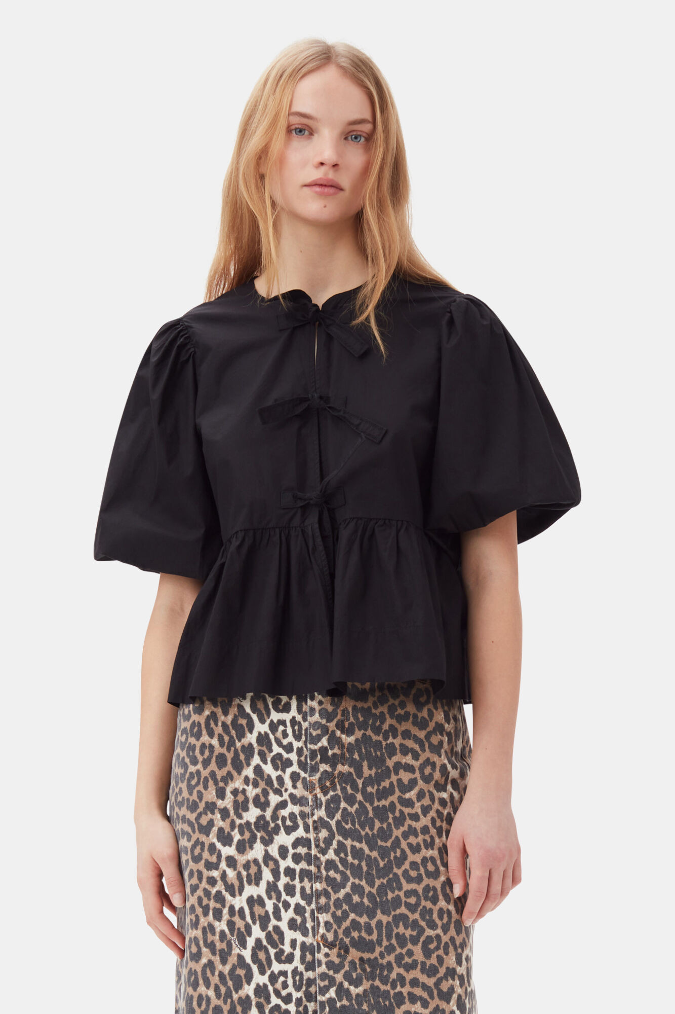 Cotton Poplin Peplum Tie Blouse | Ganni