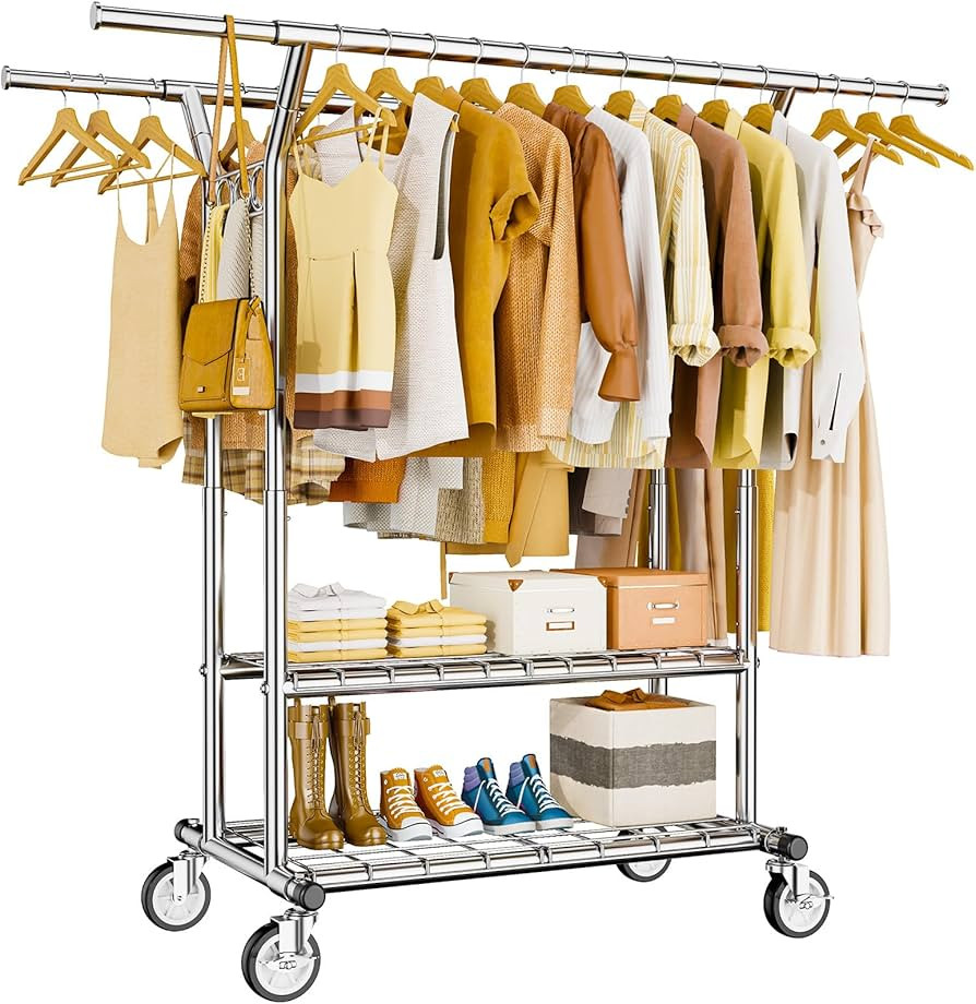 Heavy Duty Clothes Rack, Rolling Clothing Rack With Shelves Load 620 LBS, Double Rod Clothing Rac... | Amazon (US)