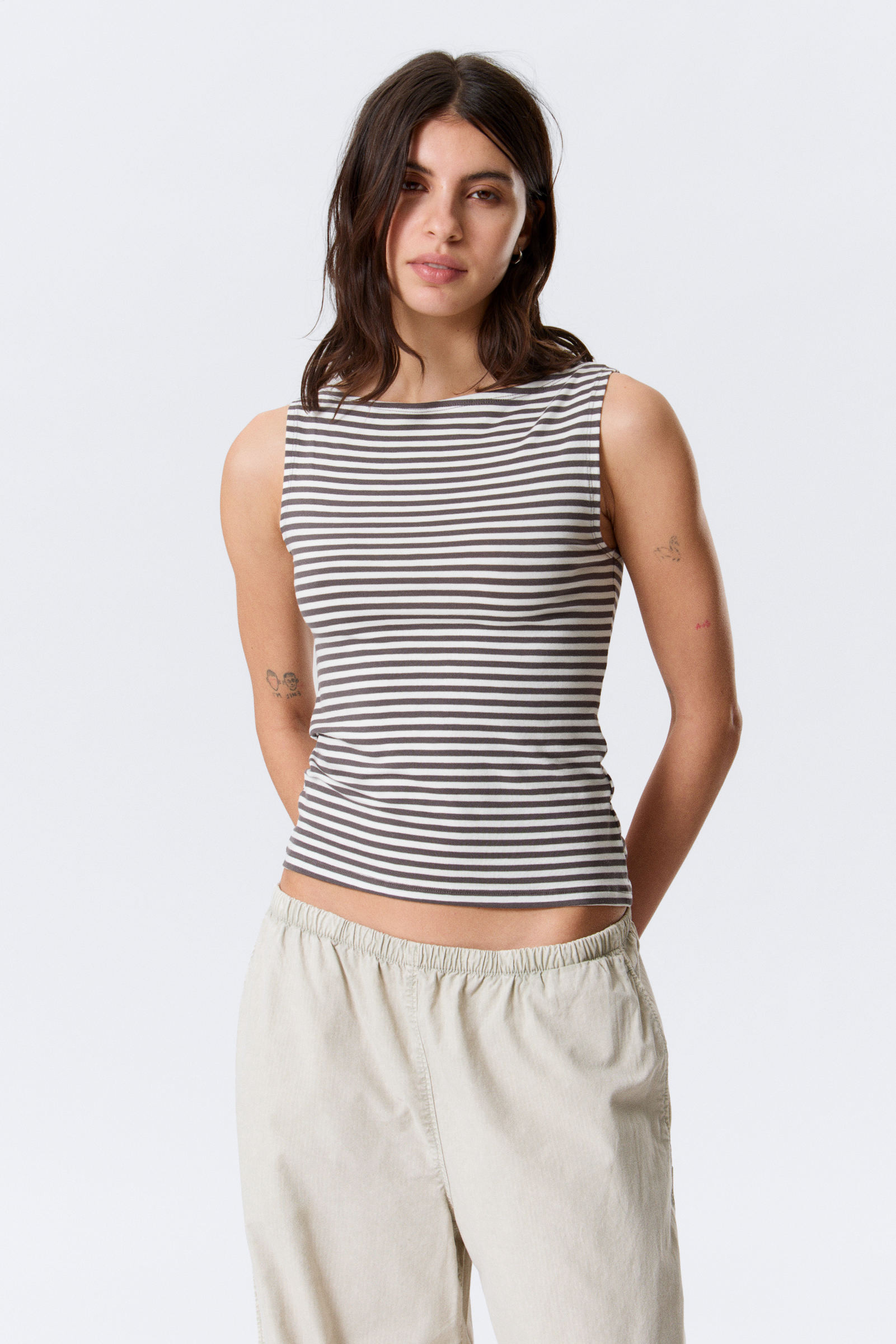 Annie Striped Sleeveless Boat-Neck Top | Weekday