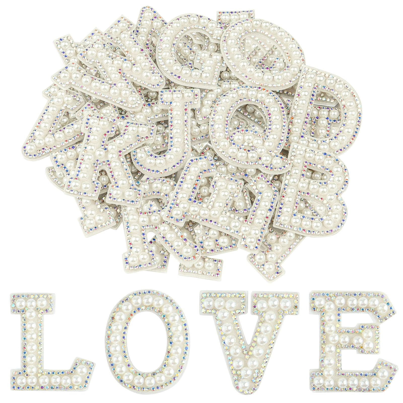 Morcheiong 26Pcs Pearl Rhinestone Letter Patches Self Adhesive A-Z, Stick on Pearl Letter Patches... | Amazon (US)