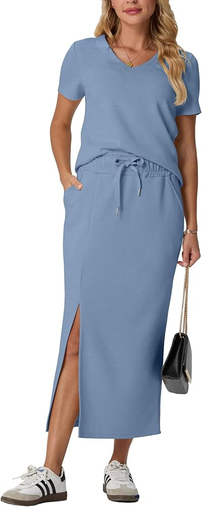 GRECERELLE Casual 2 Piece Sets Midi Side Slit | Amazon (US)
